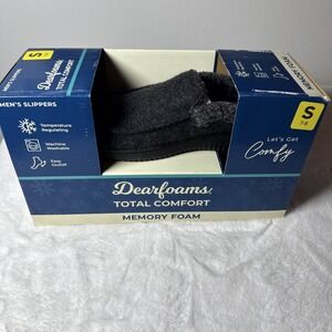 Dearfoams Men's Memory Foam Comfy Slippers Black Size S 7-8